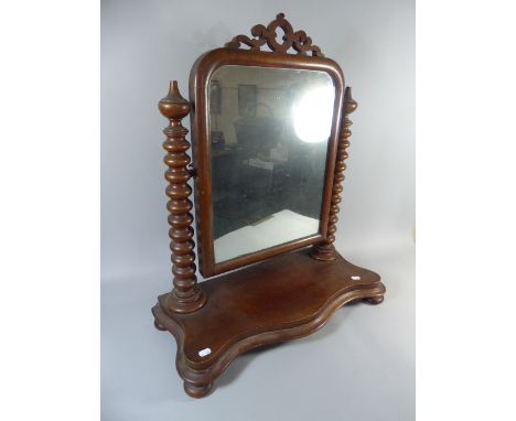 A Late Victorian Mahogany Dressing Table Mirror with Turned Bobbin Supports and Bun Feet, 73cm High 