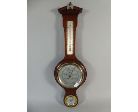 A Modern Mahogany Wheel Barometer with Temperature Scale 