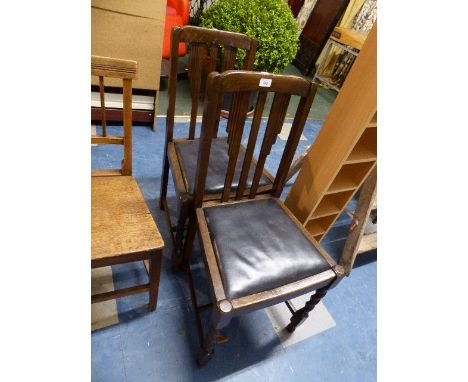 A Pair of Oak Art Deco Side Chairs with Barley Twist Front Legs 