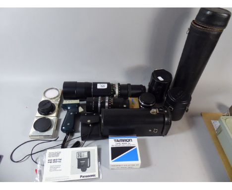 A Collection of Various Camera Lenses, Light Meter and Accessories  