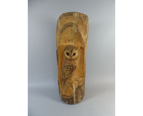 A Chainsaw Carved Tree Trunk in the Form of an Owl with Bead Eyes, 65cm high 
