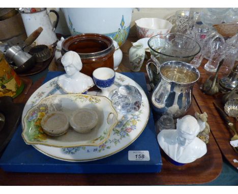 A Boxed Royal Worcester Cake Plate, Silver Mounted Royal Doulton Tobacco Pot (Missing Lid), Singleton's Eye Ointment Lids, Gl