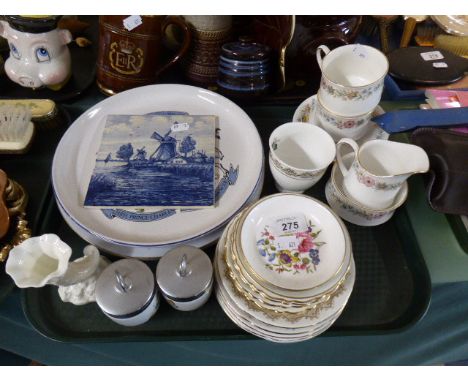 A Tray Containing Royal Albert Belinda Tea Cups and Saucers, Royal Worcester, Deft Tile Etc