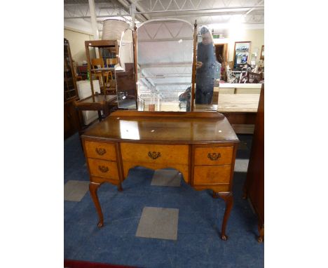 A Bow Fronted Burr Walnut Dressing Chest with Long Centre Drawer and Two Deeper Drawers Either Side by Dillon, 94cm Wide