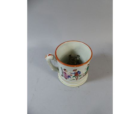 A 19th Century Ceramic Surprise Mug Decorated with Tavern Scene and Inner Frog 