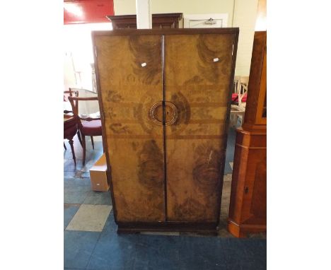 A Faux Burr Walnut Two Door Art Deco Cabinet, 77cm Wide 