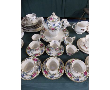 A Collections Booths Floradora Coffee Wares to Include Five Cups and Saucers, Cake Plate, Coffee Pot, Sugar and Cream, Coffee