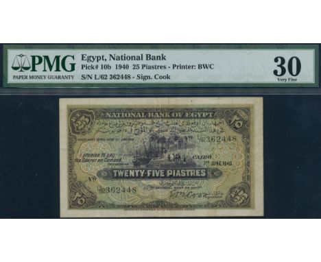 (x) National Bank of Egypt, 25 piastres, 7 June 1940, serial number L/62 362448, brown on multicolour underprint, Nile waterf