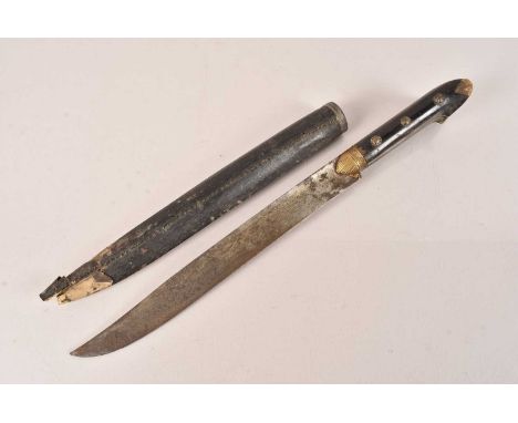 An Ottoman Yataghan Sidearm, having 29cm long, single edged blade, etched to one side and to the spine, two piece tapering ho