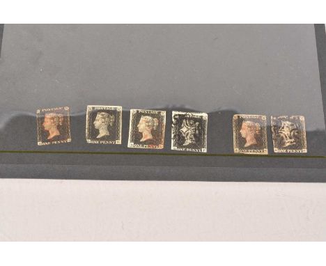 Great Britain, six Victorian Penny Blacks,  (BH) with Red Maltese Cross Cancellation, (DB) with two borders, (RL) Red Maltese