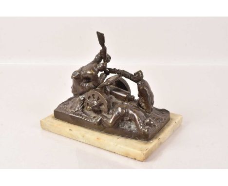 A Bronze Franco-Prussian Artillery Sculpture, in the form of Germans attacking a French Gunner, stamped to one end 'Propriete