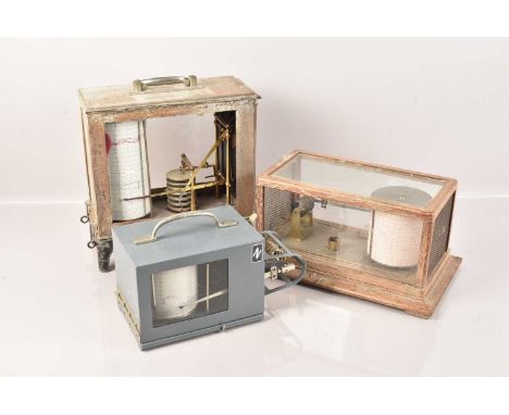 A Negretti & Zambra Barograph, the small barograph in a grey metal case, together with two other barographs, both incomplete 