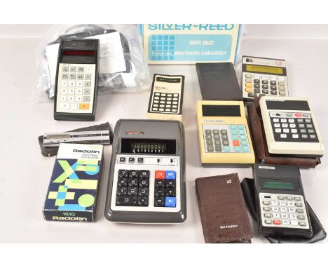 A collection of Vintage Calculators, to include Lloyds, Radofin, Sinclair, Sharp, Casio and many more, complete with full lis
