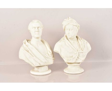 A Bust of John Locke by C.Delpech, marked E.W. Wyon, together with a bust of George Handel by Ridgway Bates and Co, largest 2