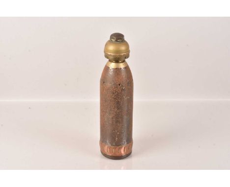 An Inert Inter Boer War/WWI 15 Pound Round with Timer Fuse, 7.5cm diameter round, the fuse dated March 02, 29cm H, 3.1kg