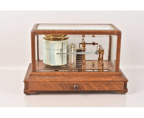 A Vintage Negretti & Zambra Barograph, No.30113, having mahogany and bevelled glass case, with drawer to the front, case 30cm