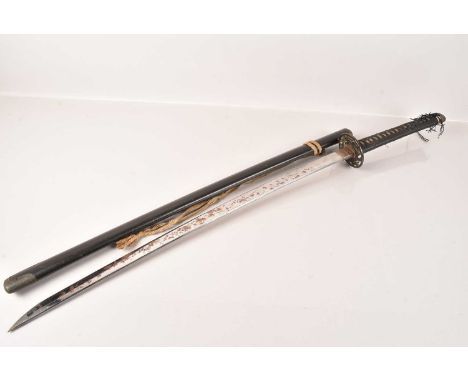 A Japanese Katana, tang unsigned, having 70cm long single edged blade, AF, with decorative Fuchi (Sleeve) and Kashira (pommel