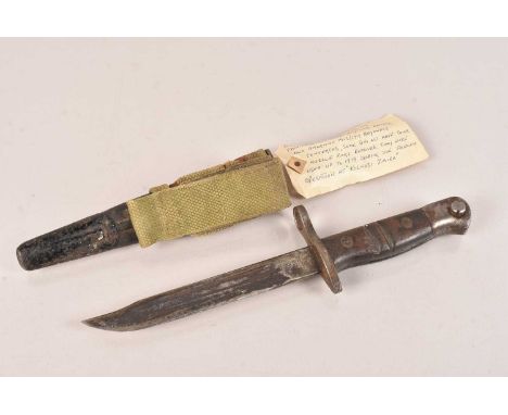 A French Foreign Legion Paratrooper's 1913 Converted Fighting knife, by Remington, complete with scabbard and frog, no postag
