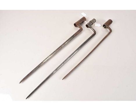 Three US Socket Bayonets, including a Cadet Type, Remington-Keene and Model 1816, each with identification tags and markings 