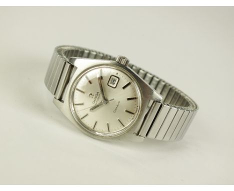 A Lady's stainless steel Omega Geneve Automatic wristwatch, the silvered dial with batons, date aperture and sweep seconds ha