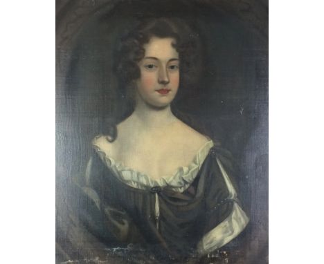 English school, late 17th century, Portrait of Elizabeth Fenwick, wife of Thomas Baker (Sweeney) (d.1685), half length in a f