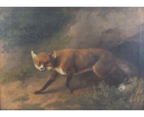Attributed to Sawrey Gilpin (1733-1807) and George Barrett Senior (1728 or 32-1784), Fox in a woodland clearing, note written