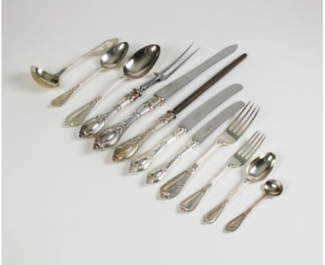 A set of Victorian silver flatware, Henry Wilkinson & Co, Sheffield 1858, comprising; nine table forks, nine dessert forks, n