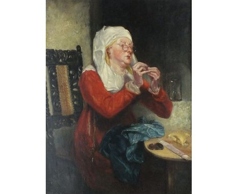 Michael William Sharp (1777-1840), The fine thread, oil on panel, 35 x 26cm
