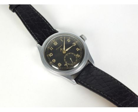 A Gentleman's stainless steel Timor military wristwatch, the black dial with luminous Arabic numerals and subsidiary seconds 