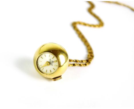 A Lady's Bucherer circular pendant watch, the white dial with batons, 17 jewels, manual wind, with 9ct gold decorative link c