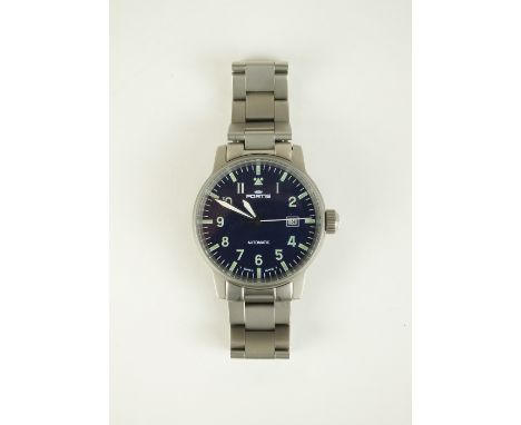 A Gentleman's stainless steel Fortis Automatic wristwatch, the blue dial with Luminous Arabic numerals, batons, date aperture