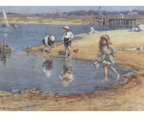 William Kay Blacklock (1872-1924), Children playing on a beach, signed lower right and dated 1915, watercolour, 25 x 34cm