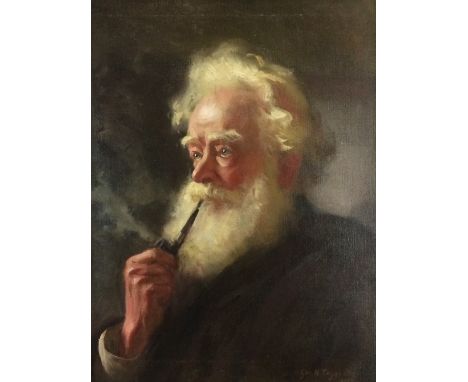 George Henry Taggart (American school, 1865-1924), Portrait of an elderly gentleman with a pipe, signed and dated 1908 lower 