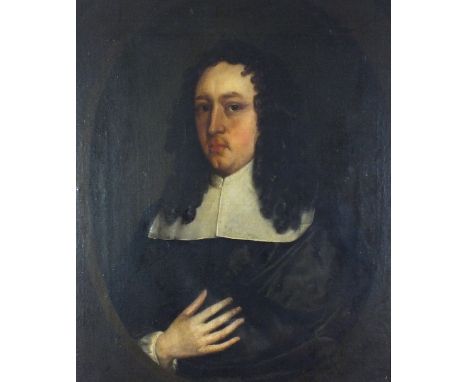 Anglo/Dutch school, 17th century, Portrait of a gentleman wearing a dark cloak and white lace collar, oil on canvas, 75 x 63c