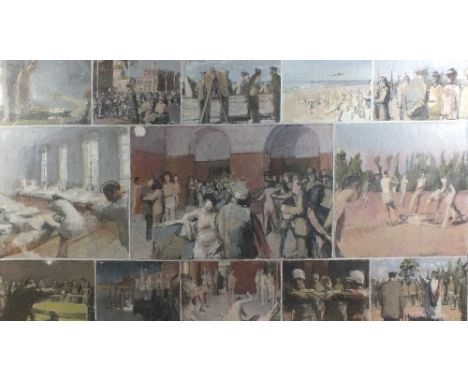 British school, WW2 sketches, oil on canvas, 122 x 214cmThis substantial painting appears to depict incidents from the North 