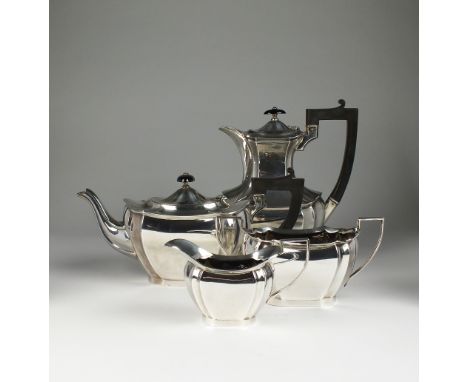 A four piece silver tea service, J B Chatterley & Sons Ltd, Birmingham 1943, each piece of shaped oval form, comprising; a ho