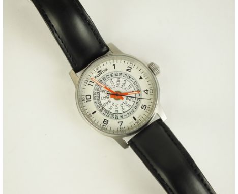 A Gentleman's stainless steel Fortis Flieger Pilots Automatic wristwatch, the white dial with Arabic numerals, inner dial wit