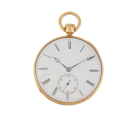 Robert Roskell, Liverpool,18 carat gold keyless wind open face pocket watch, no. 5781, circa 1851Movement: Three quarter plat