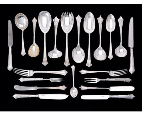 A silver Albany pattern part table service for twelve place settings, various maker's and dates, some engraved N or with a cr