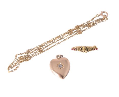 A Victorian diamond heart locket pendant, circa 1880, the heart shaped locket with an old cut diamond in a star setting, appr
