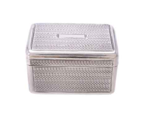 A George IV silver rectangular nutmeg grater by John Thropp, Birmingham 1828, with engine turned decoration, the cover with a