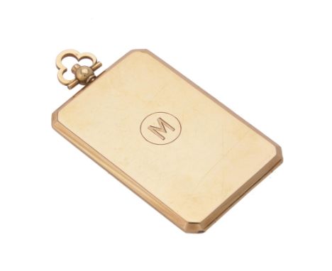 A French gold rectangular photograph locket with canted corners, eagles head mark, engraved M within a circular reserve, 6cm 