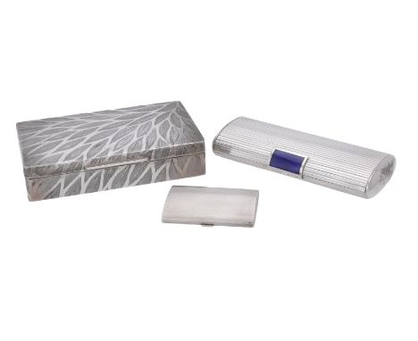 An Italian silver coloured rectangular cigarette box, Firenze 1944 - 1968 .800 standard, engraved with foliate decoration, 17