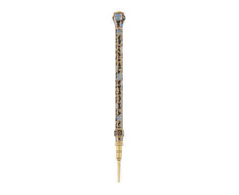 Sampson Mordan, an early Victorian gold mourning pencil, circa 1850, the barrel with scrolled foliate black and pale blue ena