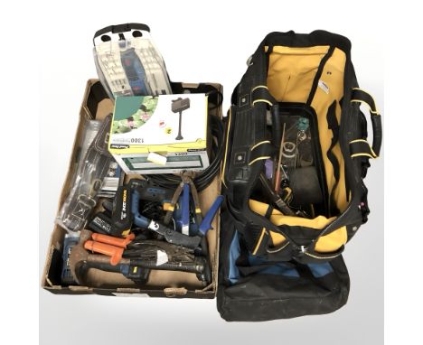 A Dewalt tool bag, assorted hand tools etc (one box) 