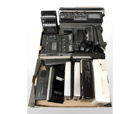 A group of vintage radios, stereo recorder. (2 boxes)