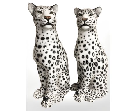 A large pair of ceramic figures of leopards, height 90 cm.