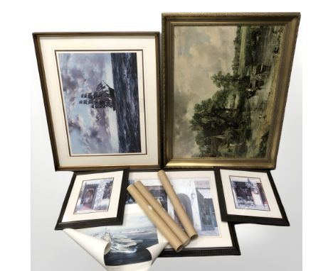 After John Constable : The Hay Wain, colour print, 69 cm x 98 cm, together with a further group of pictures and prints includ