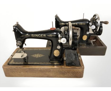 Two Singer hand sewing machines 