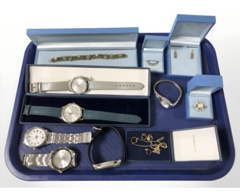 A group of lady's and gent's wristwatches including Casio, Citron, together with dress rings, earrings, bracelets, etc. 